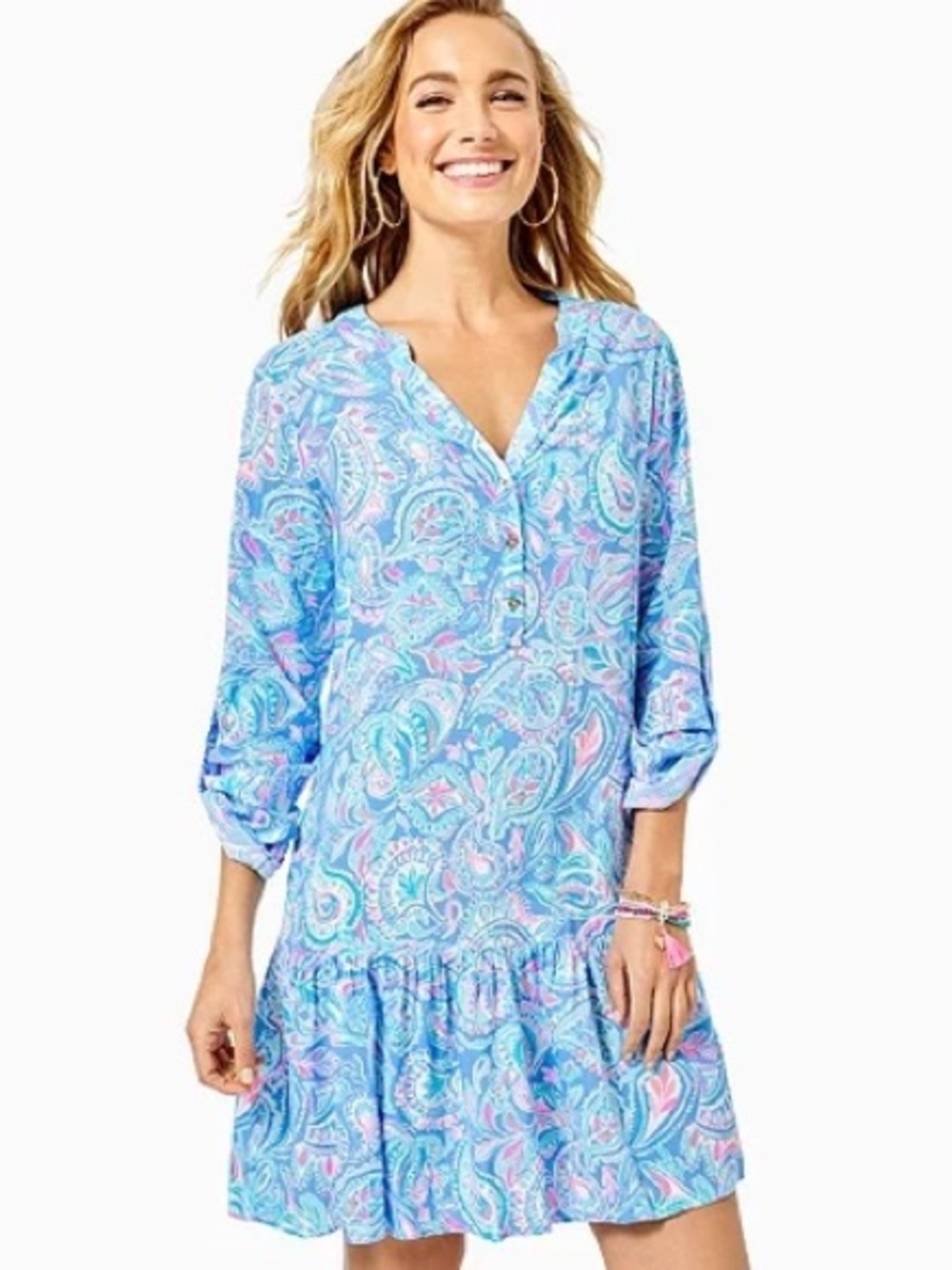 Lilly Pulitzer Bingley Dress XL Blue Pink Paisley Ruffle Hem